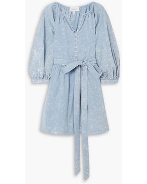 The Great The Coast Walk Striped Bleached Cotton-chambray Mini Dress - Blue