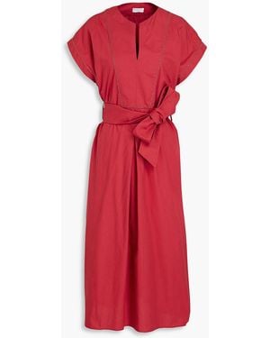 Brunello Cucinelli Hemdkleid in midilänge aus baumwollpopeline mit zierperlen - Rot