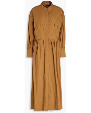 Three Graces London Peppa Gathered Cotton-poplin Midi Shirt Dress - Natural