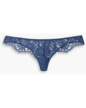 Coco De Mer Hera Leavers Lace Low-rise Thong - Blue
