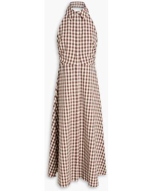 Veronica Beard Mackey Gingham Cotton-Blend Halterneck Midi Shirt Dress - Natural