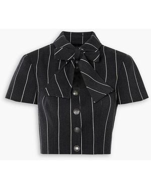 Alessandra Rich Cropped Bow-Detailed Cutout Pinstriped Wool-Blend Jacket - Black