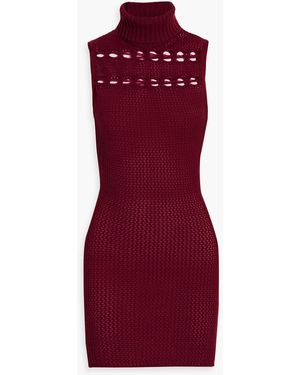 The Elder Statesman Open-Knit Cashmere Turtleneck Mini Dress - Red