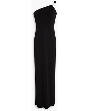 Magda Butrym One-shoulder Floral-appliquéd Jersey Gown - Black