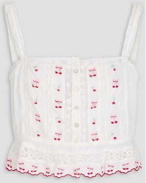 LoveShackFancy Vietta Lace-Trimmed Embroidered Cotton-Voile Top - White