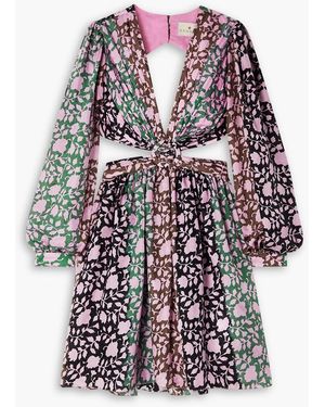 HANNAH Mia Cutout Floral-print Silk-habotai Mini Dress - White