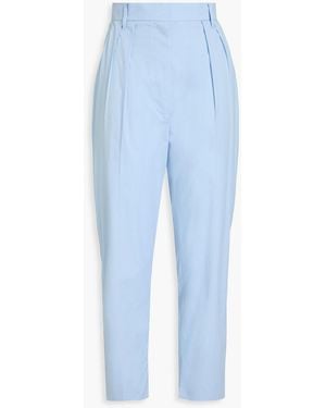Nanushka Cropped Pleated Stretch-cotton Tapered Trousers - Blue