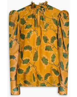Saloni Printed Silk Crepe De Chine Blouse - Yellow