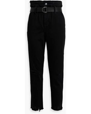 IRO Shearling-Trimmed Distressed High-Rise Tapered Jeans - Black