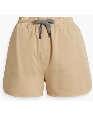 Brunello Cucinelli Bead-embellished French Cotton-terry Shorts - Natural