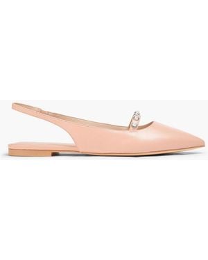 Stuart Weitzman Faux Pearl-Embellished Leather Slingback Point-Toe Flats - Pink