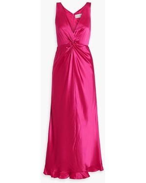 Saloni Fia Twist-Front Silk-Satin Maxi Dress - Pink