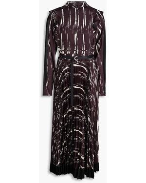 3.1 Phillip Lim Belted Pleated Printed Satin-Twill And Chiffon Midi Dress - Brown
