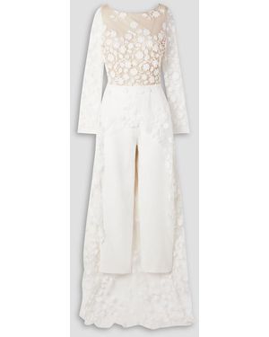 Rime Arodaky Patsy Lace-trimmed Embroidered Tulle And Crepe Jumpsuit - White