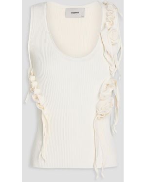 Coperni Floral-appliquéd Ribbed-knit Tank - Natural