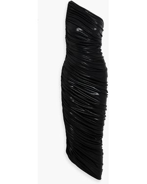 Norma Kamali Diana One-Shoulder Ruched Lamé Gown - Black