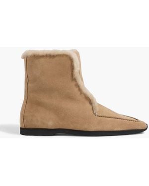 TOTEME Shearling-Trimmed Suede Ankle Boots - Natural