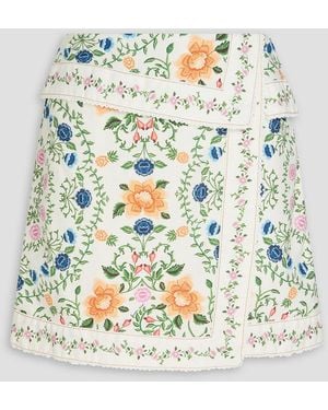 FARM Rio Wrap-effect Floral-print Cotton-twill Mini Skirt - Grey
