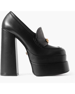 Versace Embellished Leather Platform Loafers - Black