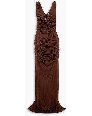 GAUGE81 Ina Draped Open-back Satin-jersey Maxi Dress - Brown