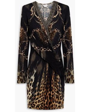 CAMILLA Crystal-Embellished Printed Stretch-Jersey Mini Dress - Black