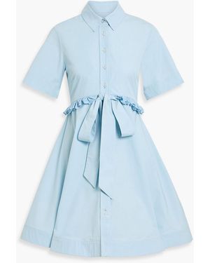 Kika Vargas Alma Bow-Detailed Cotton-Poplin Mini Shirt Dress - Blue