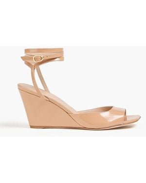 Stuart Weitzman Tia 85 Patent-Leather Wedge Sandals - White
