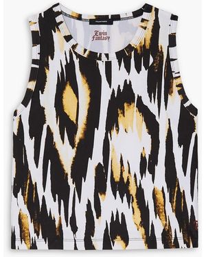 Twin Fantasy Cropped Printed Stretch Tank - Black