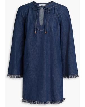 Zimmermann Fringed Denim Mini Dress - Blue