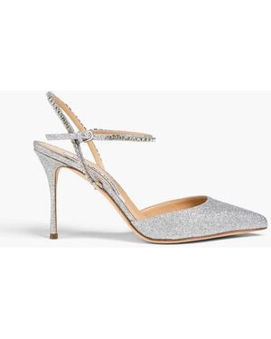 Sergio Rossi Crystal-embellished Glittered Leather Court Shoes - Metallic