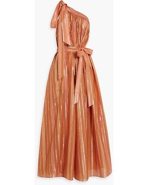 Zimmermann One-shoulder Metallic Striped Cotton-blend Voile Midi Dress - Orange