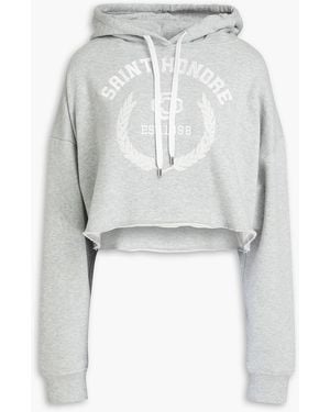 Maje Cropped Embroidered Cotton-Fleece Hoodie - White