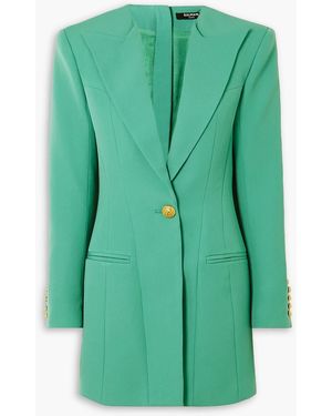 Balmain Button-Embellished Wool Mini Dress - Green