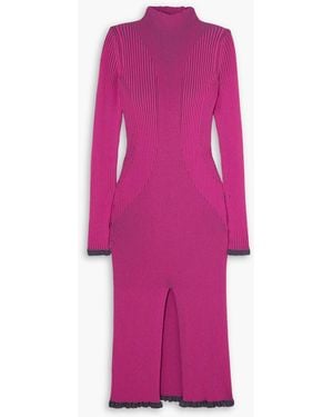 AZ FACTORY Ester As Two-tone Ribbed-knit Turtleneck Midi Dress - Pink