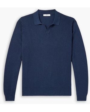 MR P. Textured Cotton And Silk-Blend Polo Shirt - Blue