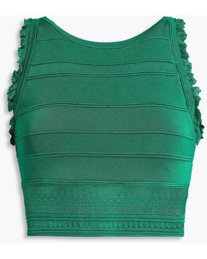 Sandro Cropped Ribbed-Knit Top - Green