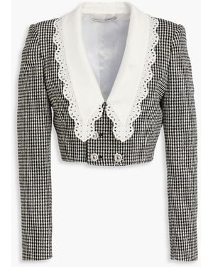 Alessandra Rich Cropped Gingham Wool-blend Tweed Blazer - White