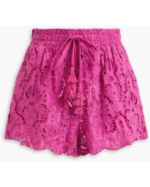 FARM Rio Broderie Anglaise Cotton Shorts - Pink