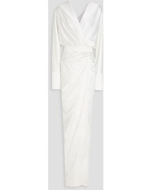 Rhea Costa Wrap-Effect Satin Gown - White