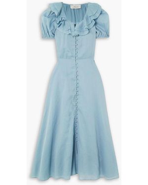 The Great The Sunrise Ruffled Cotton-voile Midi Dress - Blue