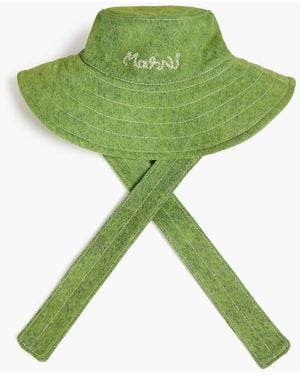 Marni Embroidered Denim Bucket Hat - Green