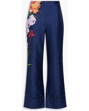 Borgo De Nor Havana Floral-Print Silk-Twill Wide-Leg Trousers - Blue