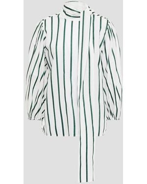 RED Valentino Tie-neck Metallic Striped Cotton-blend Blouse - Blue