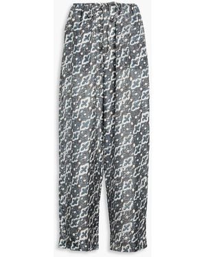 HANNAH Azra Printed Silk-satin Wide-leg Trousers - Grey