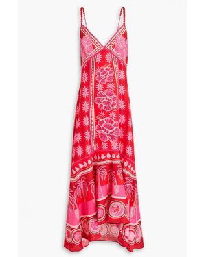 FARM Rio Crochet-trimmed Printed Linen Maxi Dress - Red