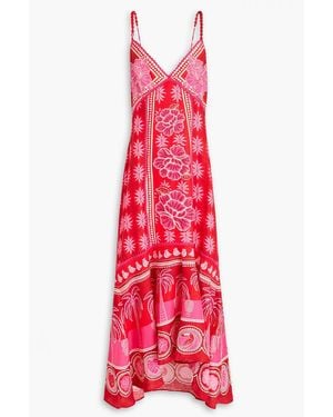 FARM Rio Crochet-trimmed Printed Linen Maxi Dress - Red