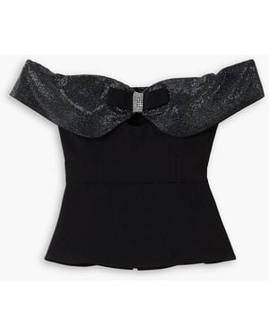 Self-Portrait Off-The-Shoulder Bow And Crystal-Embellished Crepe Top - Black