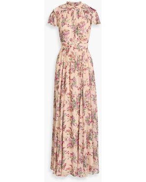 Mikael Aghal Ruffled Floral-Print Chiffon Maxi Dress - Pink