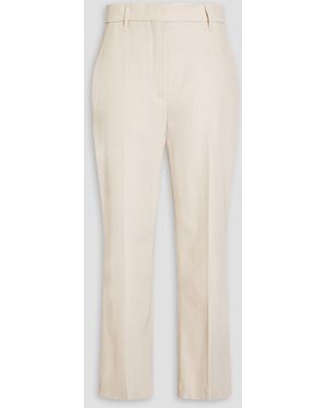 Brunello Cucinelli Cropped Bead-embellished Wool And Cotton-blend Tapered Trousers - White