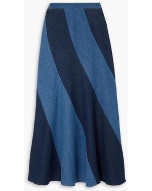 BATSHEVA Cera Panelled Denim Maxi Skirt - Blue